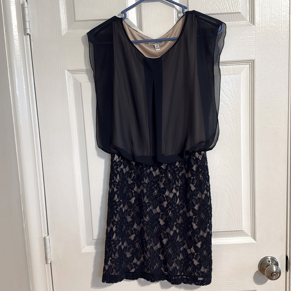 Black and beige (underlay) with lace mini dress - sleeveless - size Medium